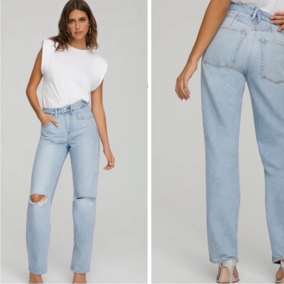 Good American Denim - Good American Good 90's Jeans Distressed Knee Light Wash Size 8 / 29